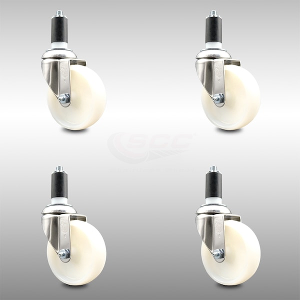 4 Inch 316SS Nylon Wheel Swivel 1-3/8 Inch Expanding Stem Caster Set SCC